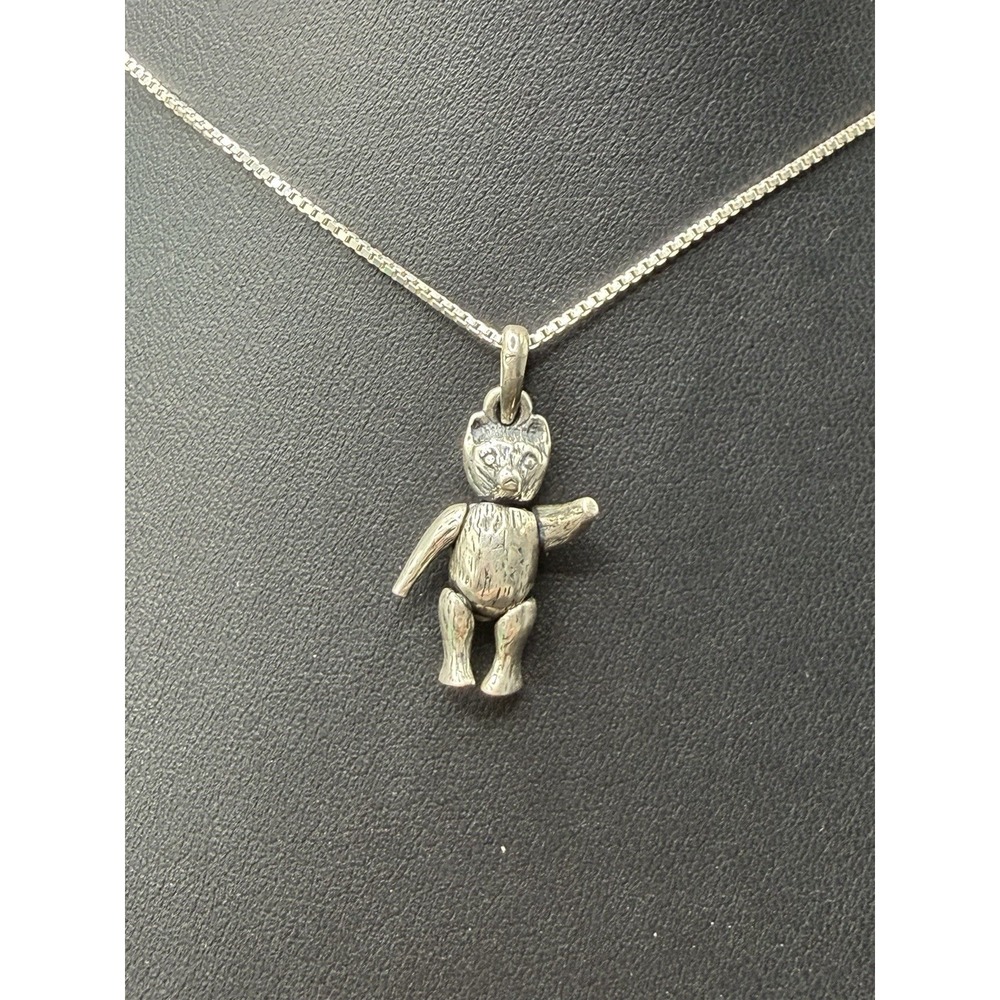 Vintage 24" Sterling Silver Articulated Bear Pendant Necklace 7 Grams J30